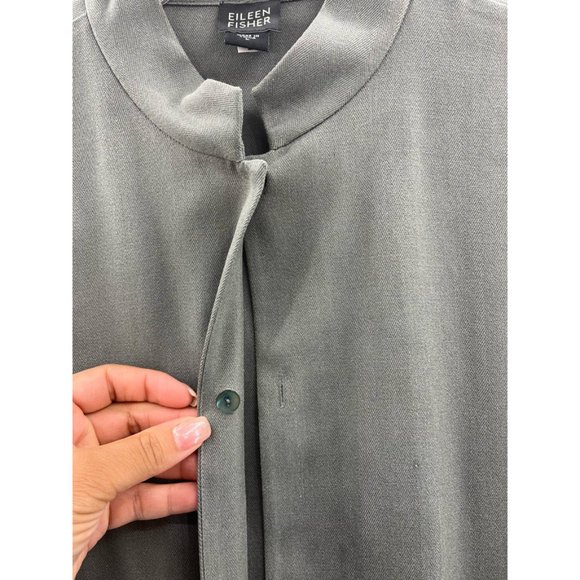 Eileen Fisher Womens Jacket Coat Gray Herringbone Buttons Slit 100% Silk L - Picture 6 of 8